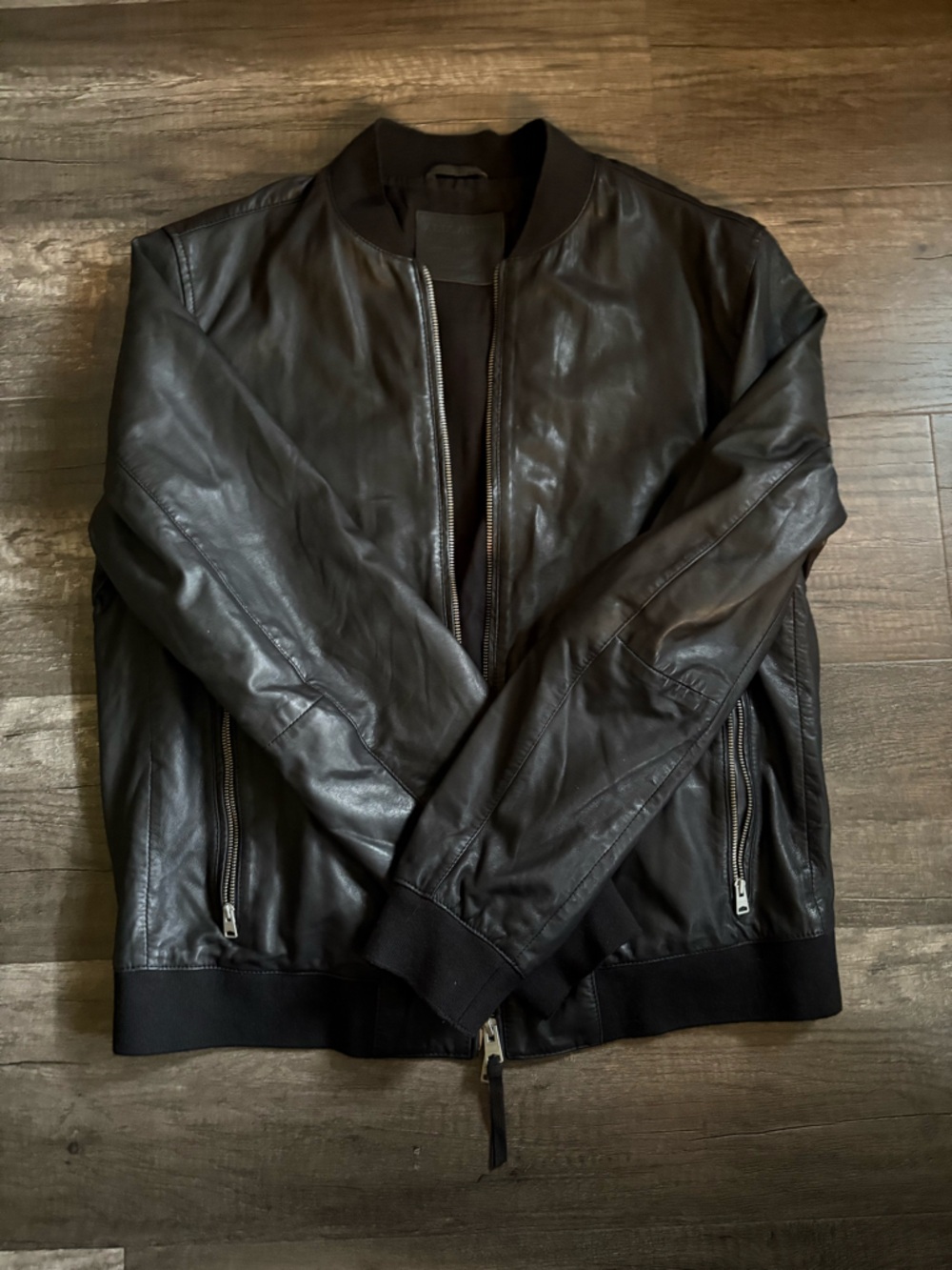 All Saints Black Leather Bomber Jacket - Picture 4 of 14